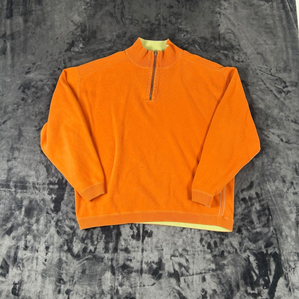 Tommy Bahama Reversible Pullover Mens XL Orange Green Quarter Zip Sweatshirt